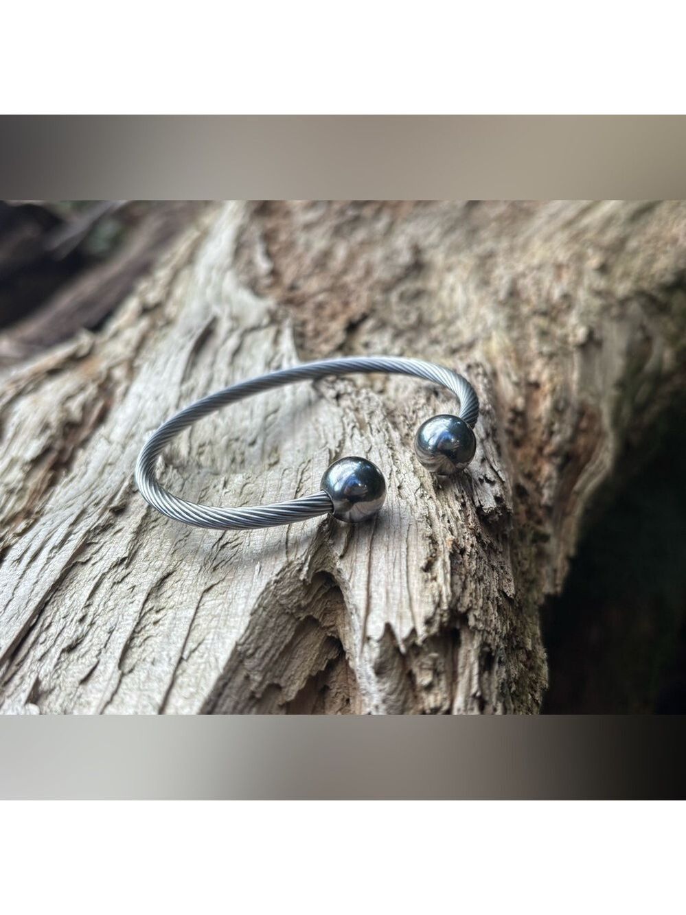 Silver Tone Twisted Cable Cuff Bracelet Flexible Open Bangle Orb Ends Minimalist